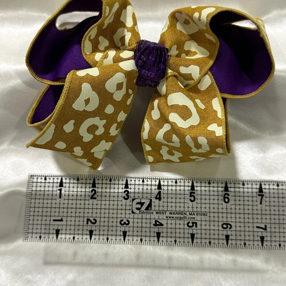 Gold Leopard Print Hair Bow w/ Purple Center-bundle 2 or more & save on shipping